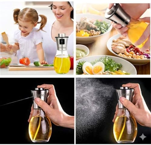 Image of Oil for Cooking, Refillable Stainless Steel Oil Dispenser Bottle with Mini Funnel, Vinegar Glass Spray Bottle for BBQ, Salad, Baking, Grilling, Roasting, Frying, 2 Piece, 220 ML