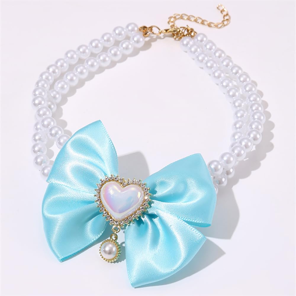 BT Bear Pet necklace, Cat Pearl Bow Necklace,Dog Necklace Princess Pet collar Cat Necklace for Cat Puppy Small Dogs Medium Dogs,Blue L - Image 2
