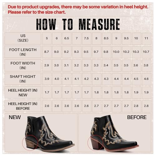 Ankle Cowboy Boots for Women - Cowgirl Booties, Western Short Boots Chunky Heels Pointed Toe(UNDERSIZE: PLEASE SELECT SIZE UP)4