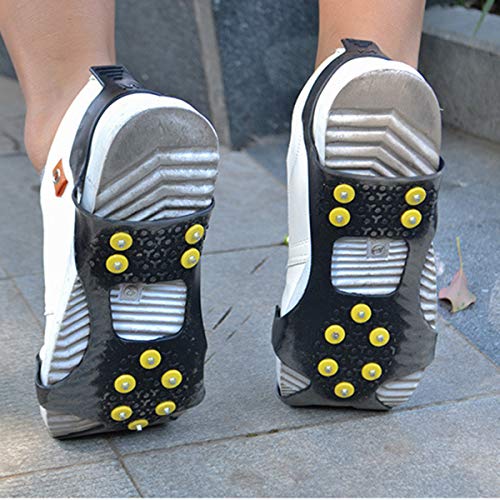 SH-RuiDu 1 Pair 10-Stud Ice & Snow Grips, Wear-Resistant Over Shoe Slip-on Stretchy Spikes Crampons for Climbing Tool