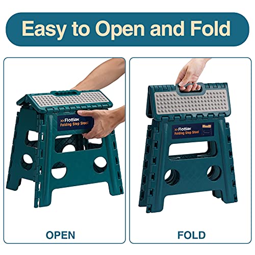 Image of Flottian 13 inch Folding Step Stool for Adults and Kids Holds Up to 300 lbs,Non-Slip Folding Stools with Handle, Compact Plastic Foldable Step Stool for Bathroom,Bedroom, Kitchen Turquoise Green,1PC