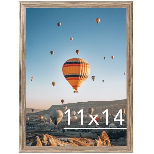Image of JCJMY 11x14 Picture Frame Rustic Brown for Wall Hanging, Wall Mounting Horizontally or Vertically, 11 x 14 Wall Gallery Poster Photo Frame with Shatter Resistant Plexiglass, Rustic Brown