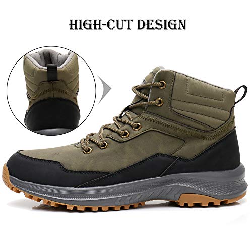 UPSOLO Mens Ankle Backpacking Hiking Boots Snow Booties Warm Soft Sole Comfortable Extra Wide Width Thicken Lightweight Walking Casual Sneakers(9102 Green 44)