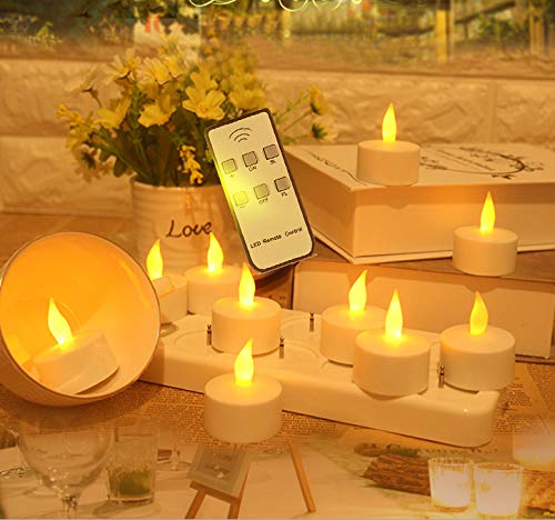 Led Rechargeable Flameless Tealight Qsportpeak Flickering Tealight Candles White Base With Charging Station,Gift Decoration For Party Holiday Set Of 12(Yellow With Remote) #TOP1