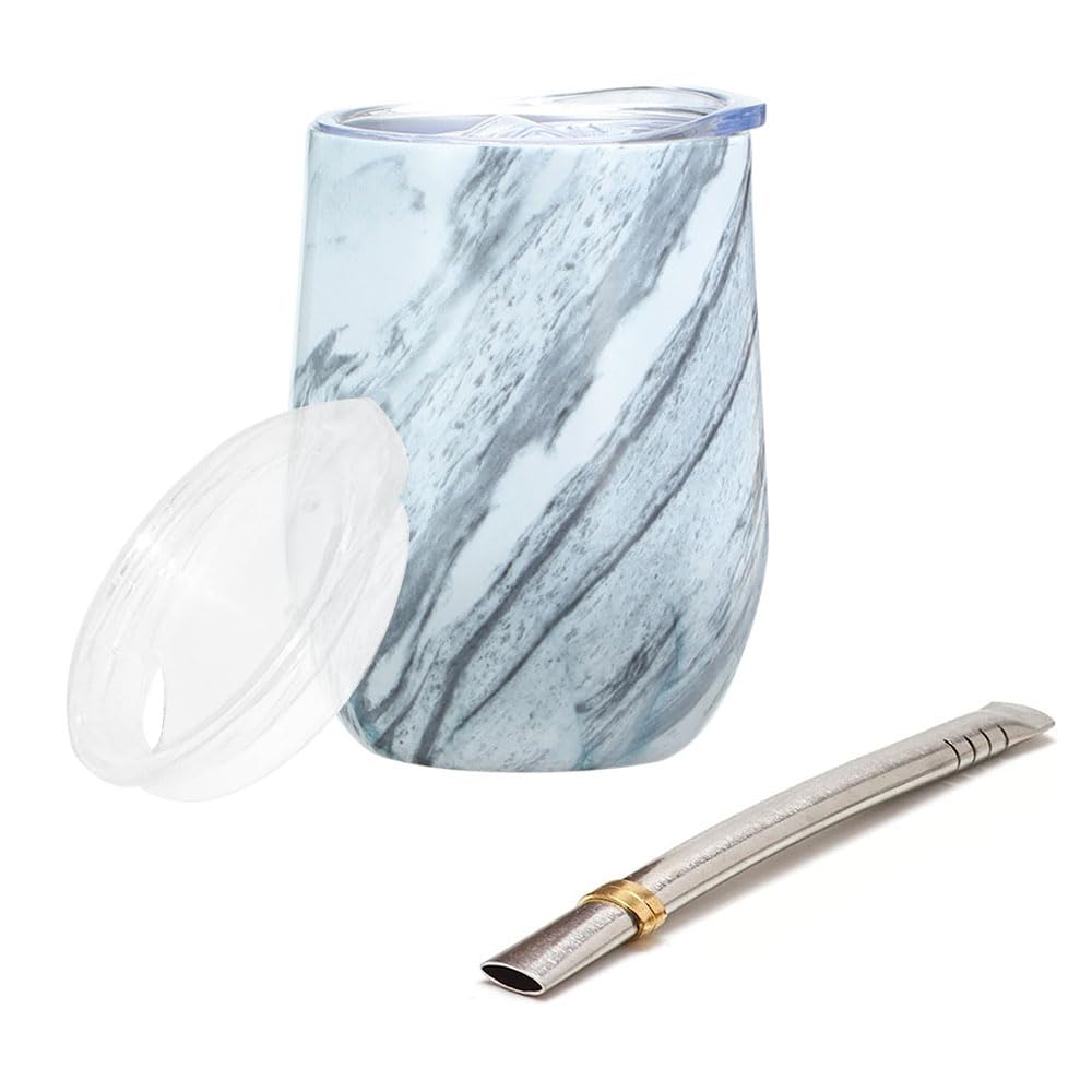 JZS Yerba Mate Cup, Mate Cup And Bombilla Set Yerba Mate Set Double Walled Stainless Steel Mate Tea Cup with Straw and a Cleaning Brush(White)