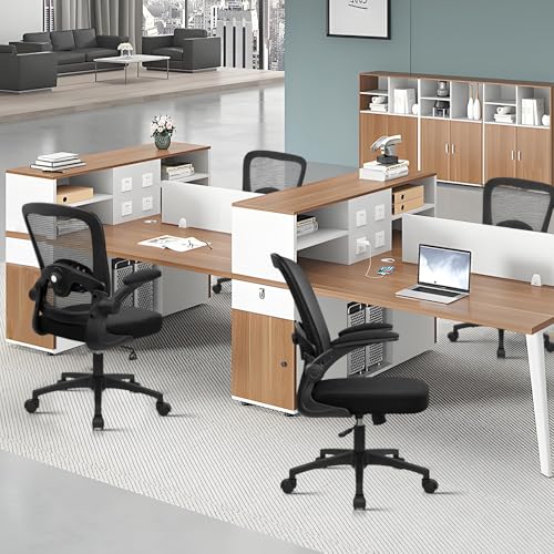 Image of KLASIKA Desk Chairs with Wheels, Ergonomic Mesh Back Home Office Chair Adjustable Lumbar Support & Height Swivel Rolling Computer Task Chairs with Flip Up Armrests for Conference Meeting, Black, 10PK