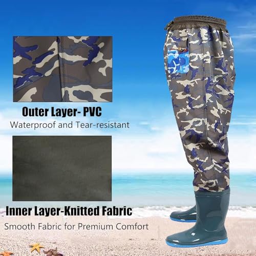 Vadeador de PVC impermeable con botas de cadera y bolsillo frontal de alta protección 4