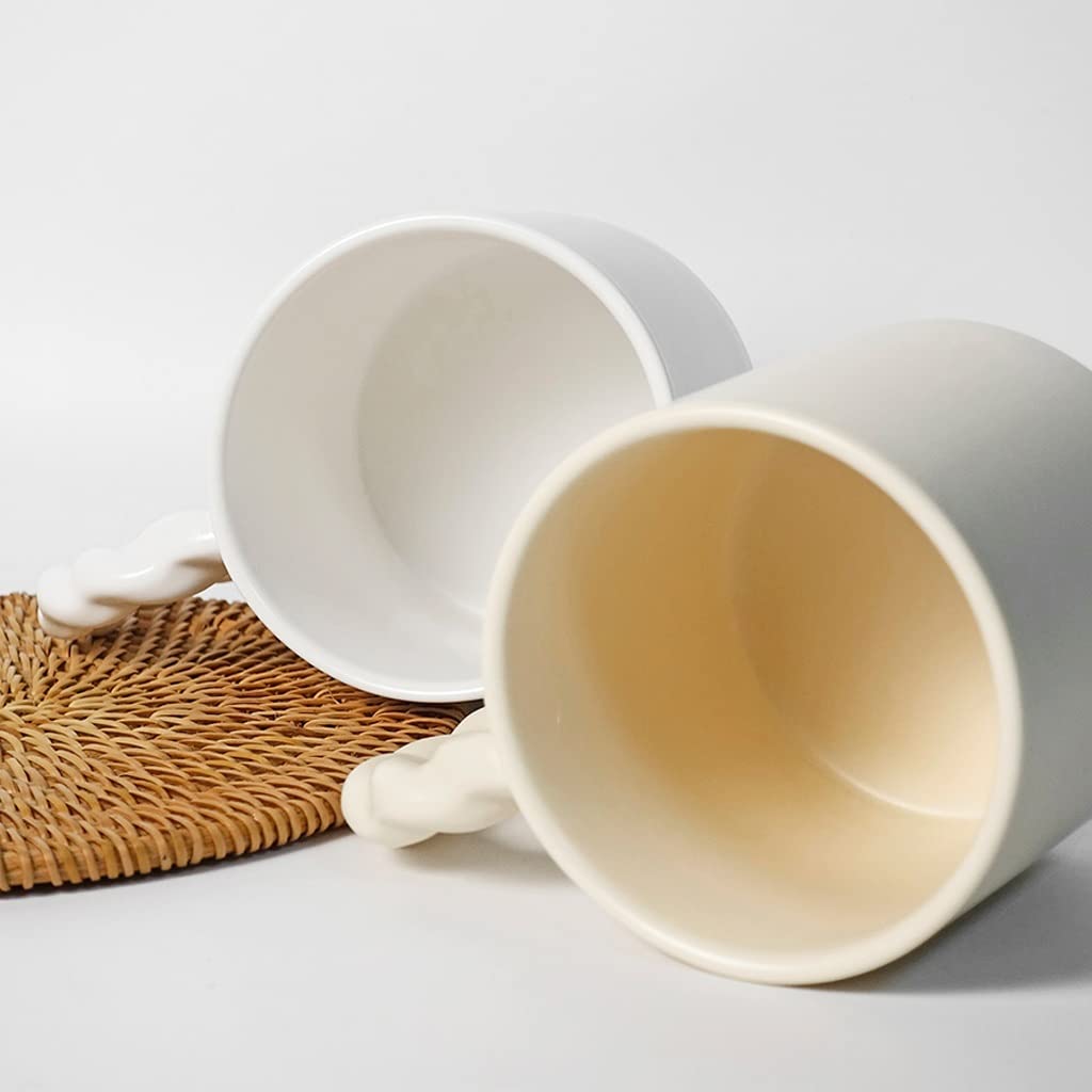 Becher Knoten Griff Becher Große Kapazität Japanisches Paar Frühstück Milch Kaffeetasse Wassertasse Keramik Einfache Kaffeetasse (Farbe: Blanc)