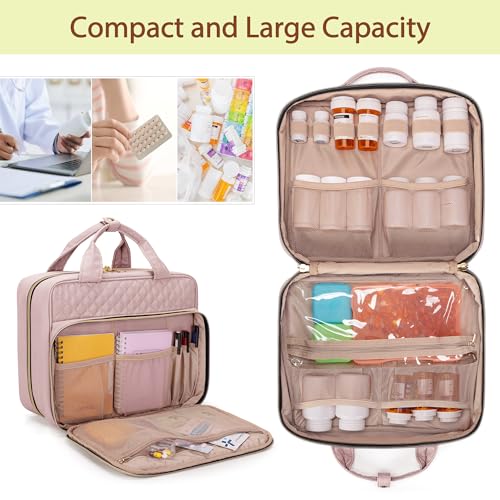 Image of Damero Pill Bottle Organizer Bag, Travel Medicine Bag Organizer, Misty Rose | Medicine Organizer and Storage for Pills, Vitamin, Fish Oil, Medical Supplements for Women and Men