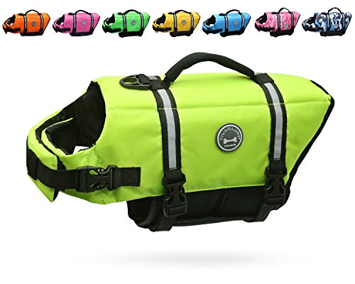 Vivaglory Dog Life Jacket Size Adjustable Dog Lifesaver Safety Extra Bright Yellow Vest Pet Life Preserver Extra Bright Yellow, Medium