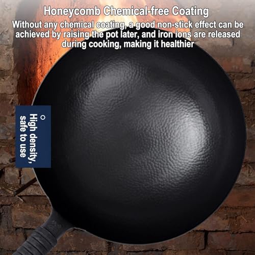 Wok de hierro fundido negro, hecho a mano, sin recubrimiento miniatura 5