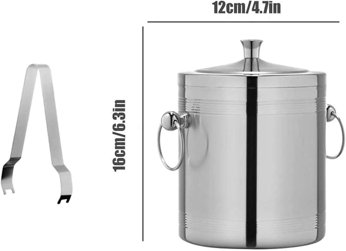 1L Insulated Ice Bucket: Double-Wall Stainless Steel Champagne Bucket with Lid Ice Tongs Cooling Bucket Great for Home Bar Chilling Beer Champagne (Silver)