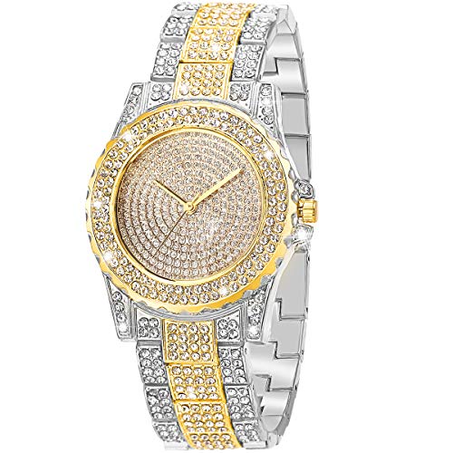 ManChDa Luxury Ladies Watch Iced Out Watch with Quartz Movement Crystal Rhinestone Diamond Watches for Women Stainless Steel Wristwatch Full Diamonds