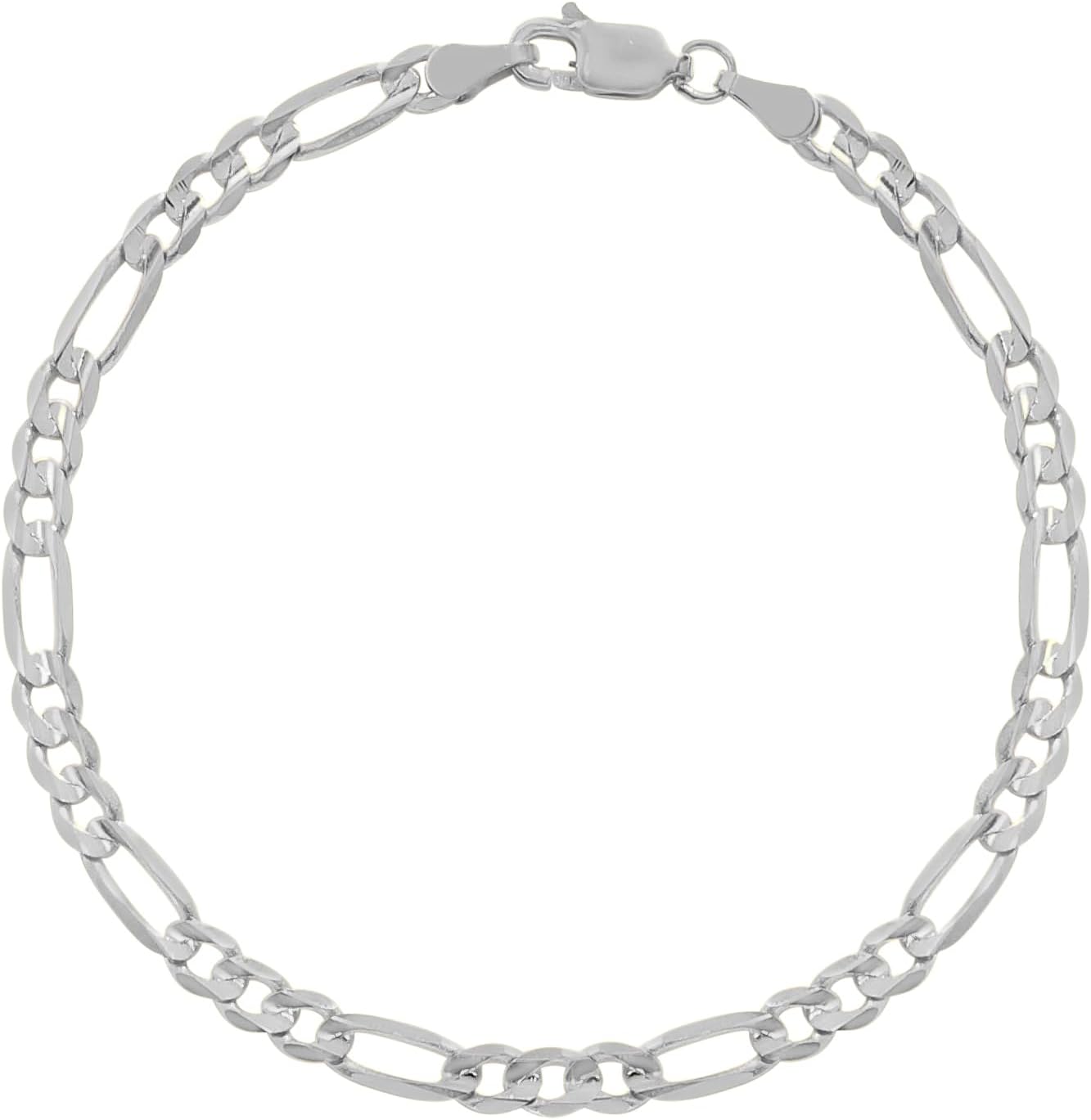 Floreo 14k White Gold 2.5mm Solid Figaro Chain Bracelet 7 Inch