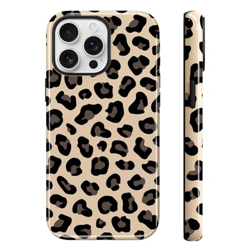 Image of Magnetic for iPhone 15 Pro Case for Women Men, Brown Leopard | Cool Cheetah Pattern Design [Compatible with MagSafe] 2-Layer Hybrid Shockproof Glossy Protective Cover