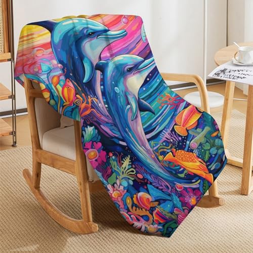 Manta de forro polar para sofa que no suelta pelusas con diseño de delfines 5