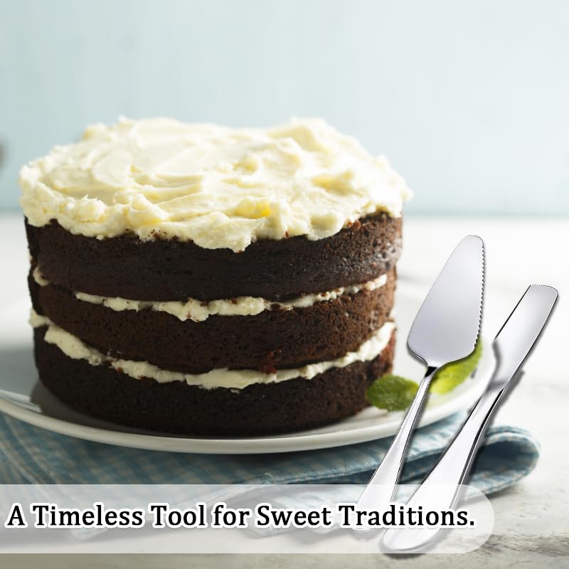 2Pcs Cake Knife Set, Elegant Cake Knife and Server Set for Weddings & Parties, Stainless Steel Cake Server and Smooth Cake Slice for Clean, Easy Serving - Image 6