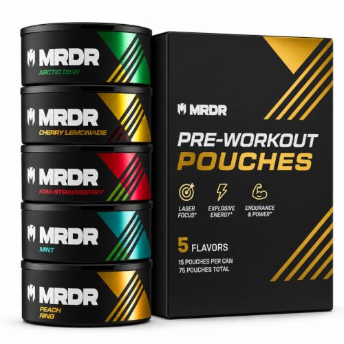 MRDR Pre-Workout Pouches Variety Pack Oral Energy Nootropic-5 Pack 75 Count