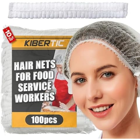 KIBERTIC - 100 pcs Disposable Hair Net, Hair Nets for Food Service Workers, Disposable Hairnets for Foodservice, Kitchen Hair Nets - Bouffant Caps Disposable Elastic Cover