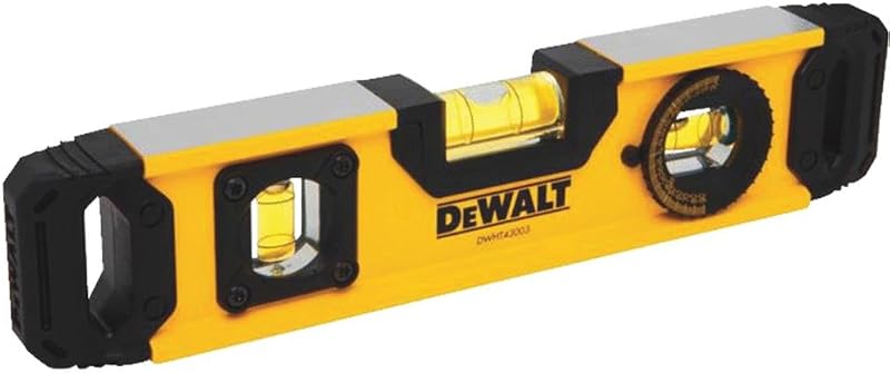 DWHT43003 Torpedo Level, 9.7 in L, 3-Vial, Magnetic, Aluminum, Black/Yellow
