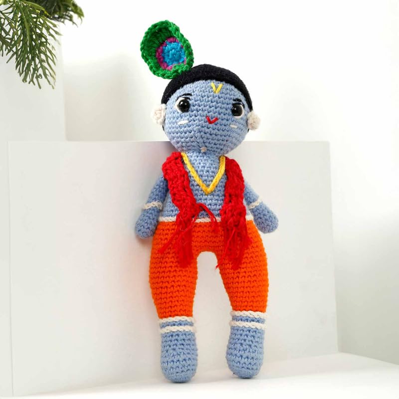 Image of LITTLE GINNIE Lord Krishna Crochet Soft Doll for Babies -Blue | Handmade Crochet Soft Toy for Kids Girls | Ideal for Birthday & Return Gift for 6+ Months