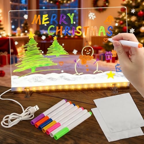 Tablero Acrílico Luminoso con Mensaje LED, Tablero de Mensajes LED, con 7 Colores Bolígrafo y Soporte, Pizarra de Dibujo Creativa, para Restaurantes, Bares, Hogar