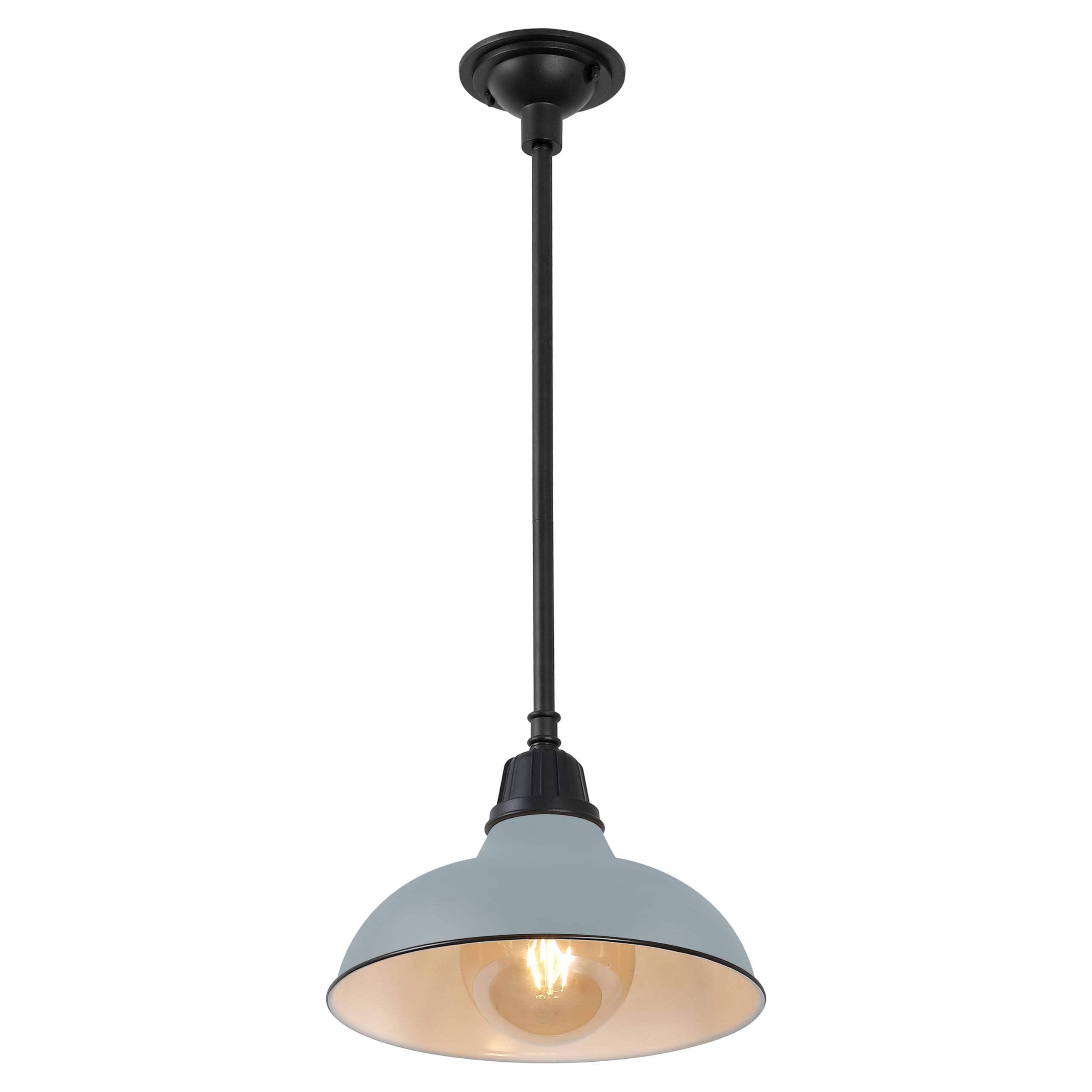 JONATHAN Y JYL7611K Jasper 12.25" 1-Light Farmhouse Industrial Indoor/Outdoor Iron LED Pendant Modern, Rustic, Coastal, Cottage, Traditional, Patio, Porch, Living Room, Entryway, Matte Silver Blue