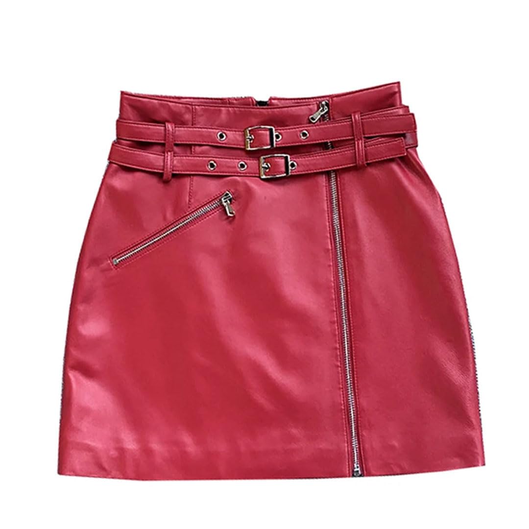 Minigonna da donna in pelle con doppia cintura e cerniere divise, gonna a trapezio per moto High Street
