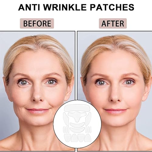 16 Stücke Gesichtsglättungspflaster, Wiederverwendbare Silikon Falten Pads, Weiches und Hautfreundliches Design und Waschbar, für Stirn, Augen, Wangen, Mund und Brust