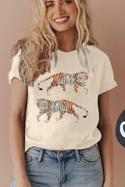 Tiger Shirt Women Vintage Animal Graphic T-Shirt Casual Short Sleeve Crewneck Tee Summer Loose Fit Tops3