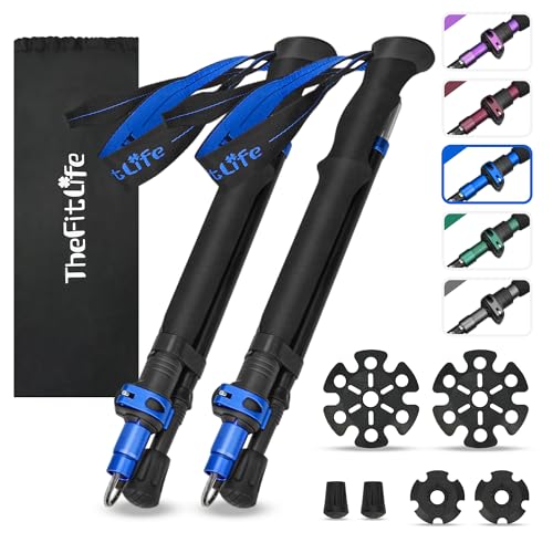 TheFitLife Collapsible Trekking Poles for Hiking – Lightweight Folding Walking Sticks for Men and...