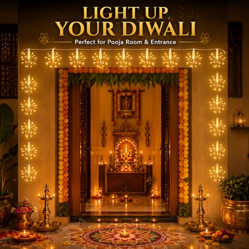 Image of Gesto 12 Starburst Fairy Lights for Decoration - USB Operated 10 Ft String Lights with 8 Modes Remote | Warm White Decorative Lights for Home Decor, Room,Wall, Balcony, Christmas & Diwali Decoration