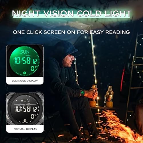 Digitaluhr Militär Uhr Herren Digital Armbanduhr Tactical Watch Military Herrenuhr 5 ATM Wasserdicht Kompass Schrittzähler ohne app und Handy Kalorienzähler Outdoor Stoppuhr Sport Chronograph Junge