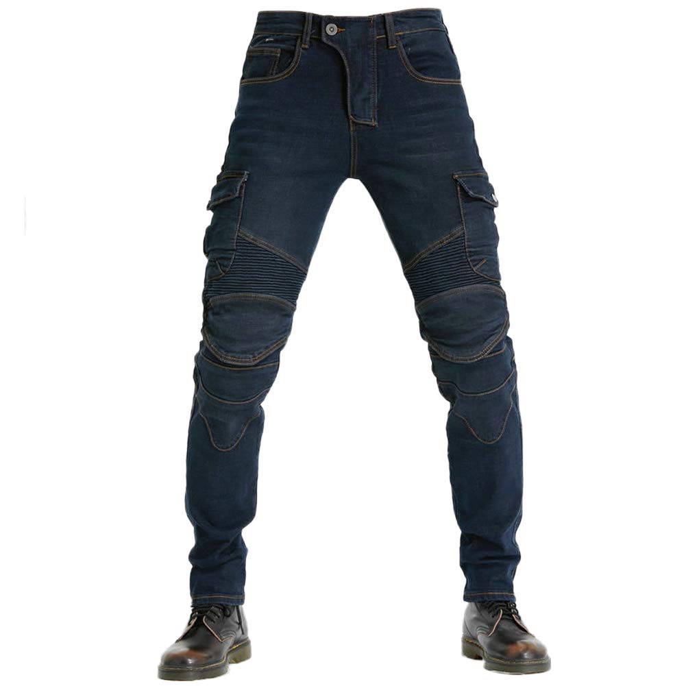 GuoCu Męskie spodnie jeansowe motocyklowe, ochrona podszewki, spodnie cargo z 2 parami ochraniaczy, odporne na upadki, spodnie jeansowe, spodnie kowbojskie ze stretchem, proste dopasowanie dżinsy dla motocyklistów
