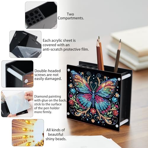 Image of DIY 5D Diamond Painting Pen Holder, Colorful Butterfly Diamond Art Pen Holder Organizer, Crystal Rhinestones Art Desk Organizer with Beads, Pencil Organizer for Craft Desk or Gift