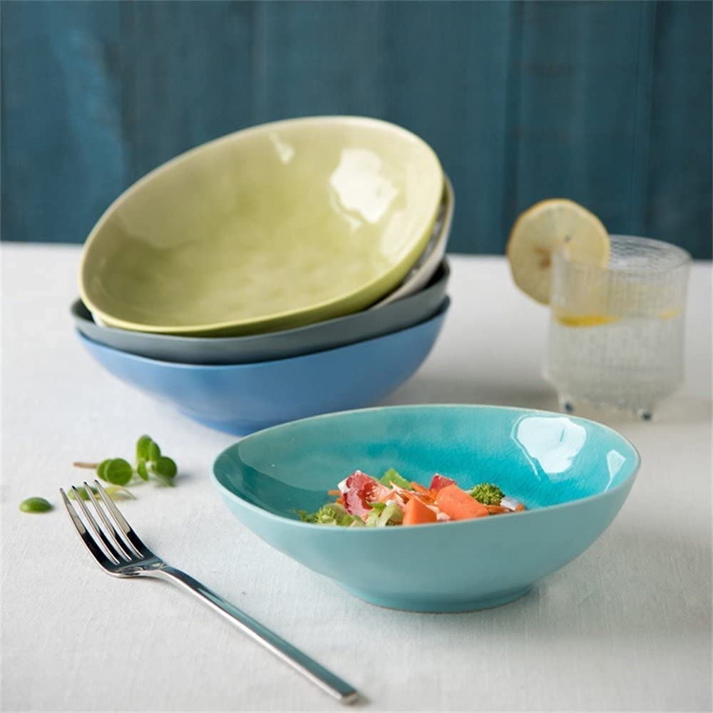 Assiette Plate Creuse en céramique à Motif craquelé, Style Japonais, 19 cm (7,5 Pouces), Bleu foncé.