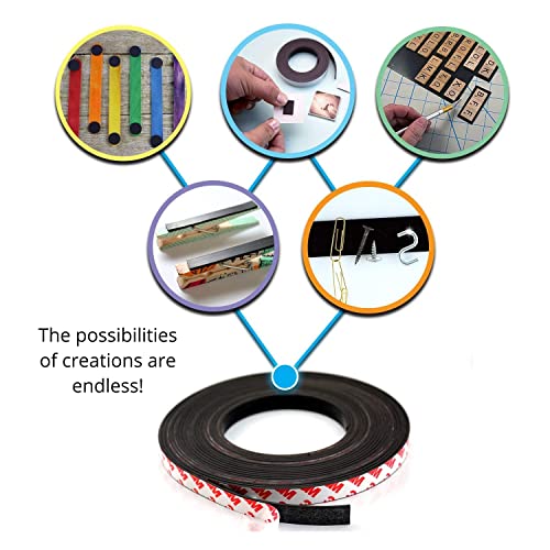 Craftopia Self Adhesive Magnet Strip Cuttable Roll | .5 Inch X 300 Inch | Sticky Back Magnetic Tape | Strong, Flexible, Easy To Cut Peel And Stick Magnetic | Thick 50 Mil | Crafts, Gifts, Office, Home #TOP3