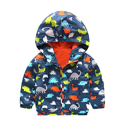 KONFA Baby Boys Girls Geometry/Dinosaur Print Hooded Jacket Coat,Suitable for 1-3 Years Old,Winter Warm Thick Cloak Tops (Navy-Dinosaur, 12-18 Months)