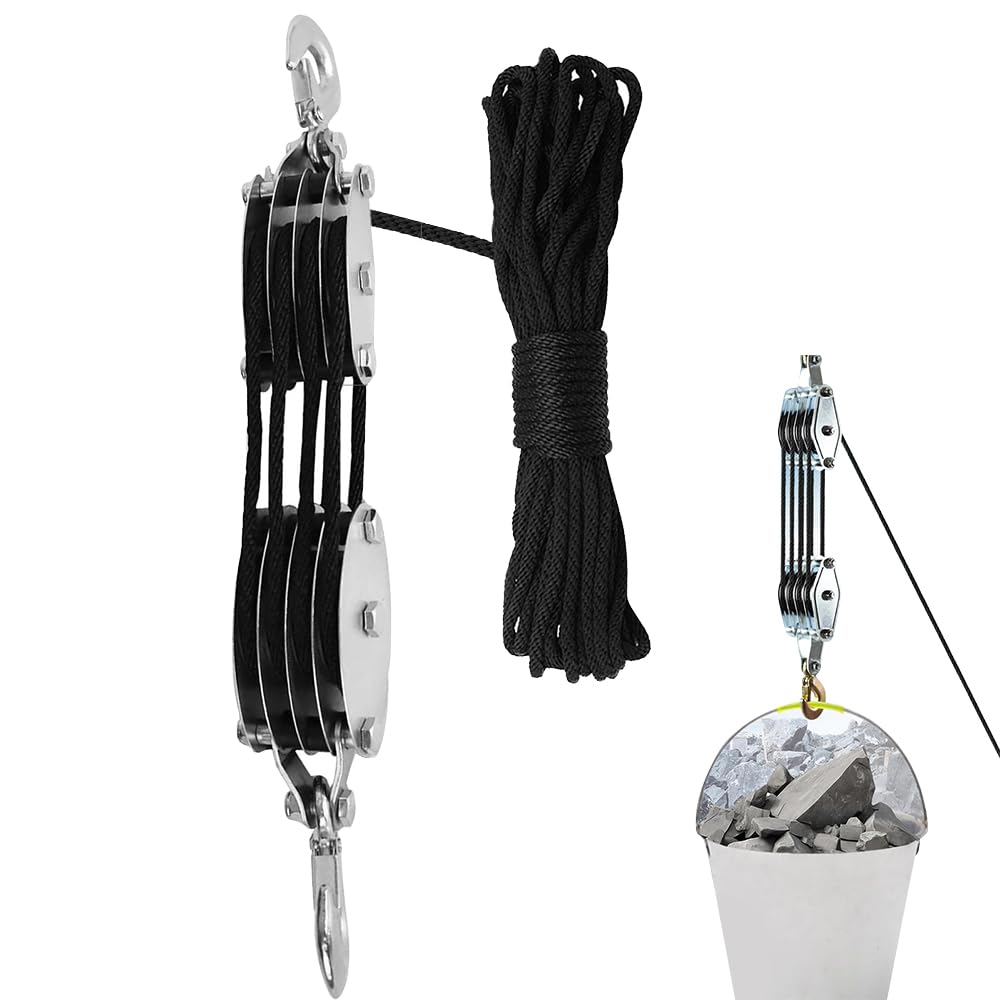Polea de carga pesada, sistema de poleas de 2000 kg, capacidad de elevación máxima 8:1, rotación de 270°, ahorro de trabajo, cable de alto rendimiento con nailon de 20 m, para garajes de caza