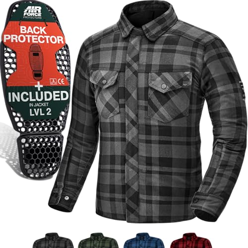 SHIMA RENEGADE MEN Motorrad Hemd - Verschleißfest Baumwolle Karierte Motorradjacke Herren mit CE Protektoren, FiberQL Aramid und Kühlungsschicht Reißverschluss (RENEGADE 2, Schwarz, L)