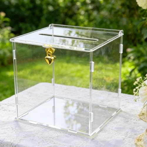 SOFARKKT Clear Acrylic Card Box with Lock & Slot DIY-Friendly Wedding Card Boxes for Reception Cash Gift Monetary Envelope Elegant Gift Card Holder Box for Graduation Bridal Shower Party Table Decor