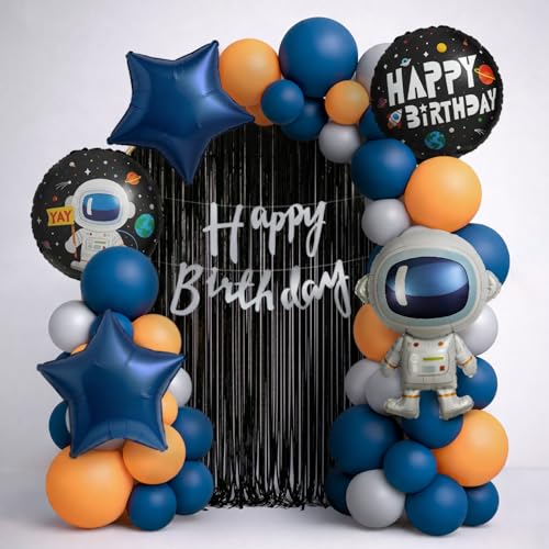 Image of Just Party Space Theme Happy Birthday Decoration Kit - Pack of 65 | Astronaut Theme Birthday Decorations for Kids | Moon & Stars Foil Balloons | Balloons for Birthday Decoration