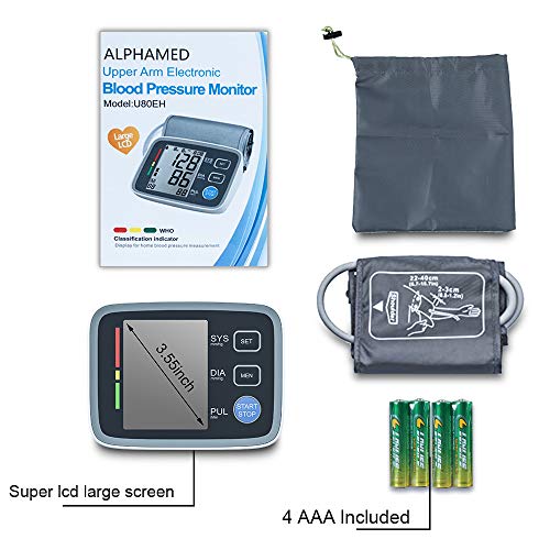 ALPHAGOMED Accurate Blood Pressure Monitor for Arm Adjustable BP Cuff (21 inch Cuff Long) for Home Use Automatic Upper Arm Digital Machine 180 Sets Memory Includes Batteries and Carrying Case