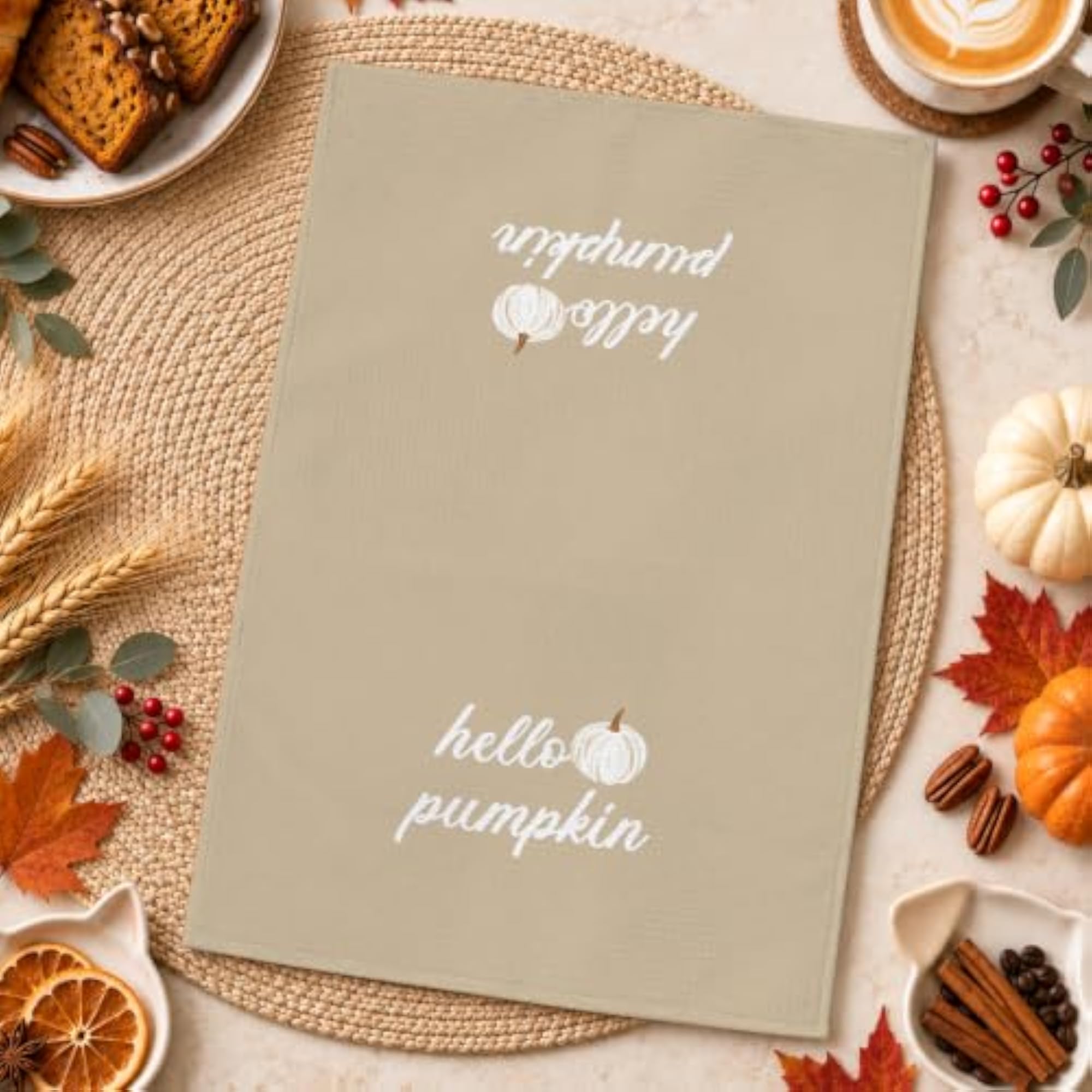 Fall White Pumpkin Decor Kitchen Towels Set of 2