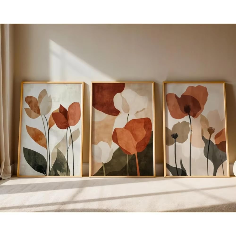 awtrhfc Neutral Floral Print Set Abstract Botanical Art, Earth Tones, for Living Room Home Decor(50x70cm(20x28in) x3/No frame)
