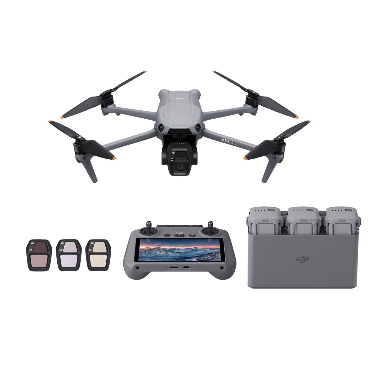 DJI Air 3S Drone Fly More Combo with RC 2 Remote Controller, Bundle with 128GB Memory Card, Strobe Light, Multi Card Reader, Landing Pad Pro and Backpack