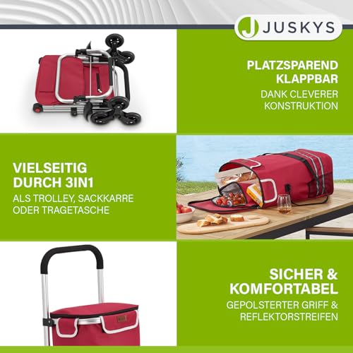 Juskys 3in1 Einkaufstrolley für Treppen - 56 L, modern & klappbar - Treppensteiger Trolley zum Shopping - Sackkarre & Tasche - Trolli Rot – Bild 4