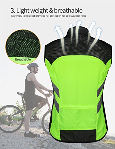 Wosawe Men's High Visibility Cycling Wind Vest Sleeveless Reflective Bicycle Gilet (Green, Xxl (Chest 46.5-49″″)) #TOP3