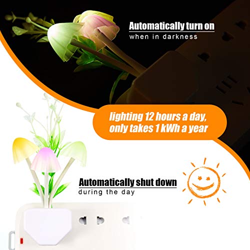 4 Pieces Night Lights 7 Color Changing Plug-In Light Sensor Wall Lamp, Led Mushroom Dusk To Dawn Sensor Night Lights For Kids Adults (Float Grass Style) #TOP3