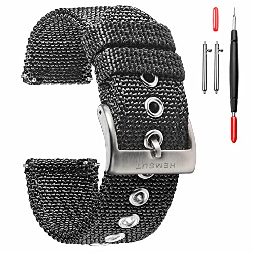 torbollo 20mm Watch Bands for Men,Soft Nylon Weaved Watch Strap, Black Two-Piece Quick Release Replacement Watch Bands with Heavy Duty Brushed Buckle -  TB108BLK20MM